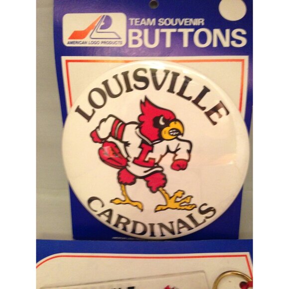 1990s Louisville Cardinals Giant 6" Pin-Back Button + 2 Acrylic Key Rings - Picture 2 of 4